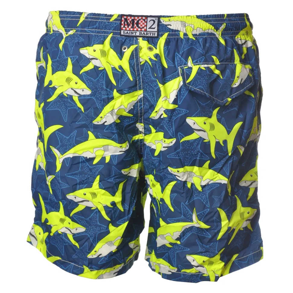 MC2 Saint Barth - Swimsuit Lighting Angra 61 - Blue Pattern - Luxury Exclusive Collection - Avvenice