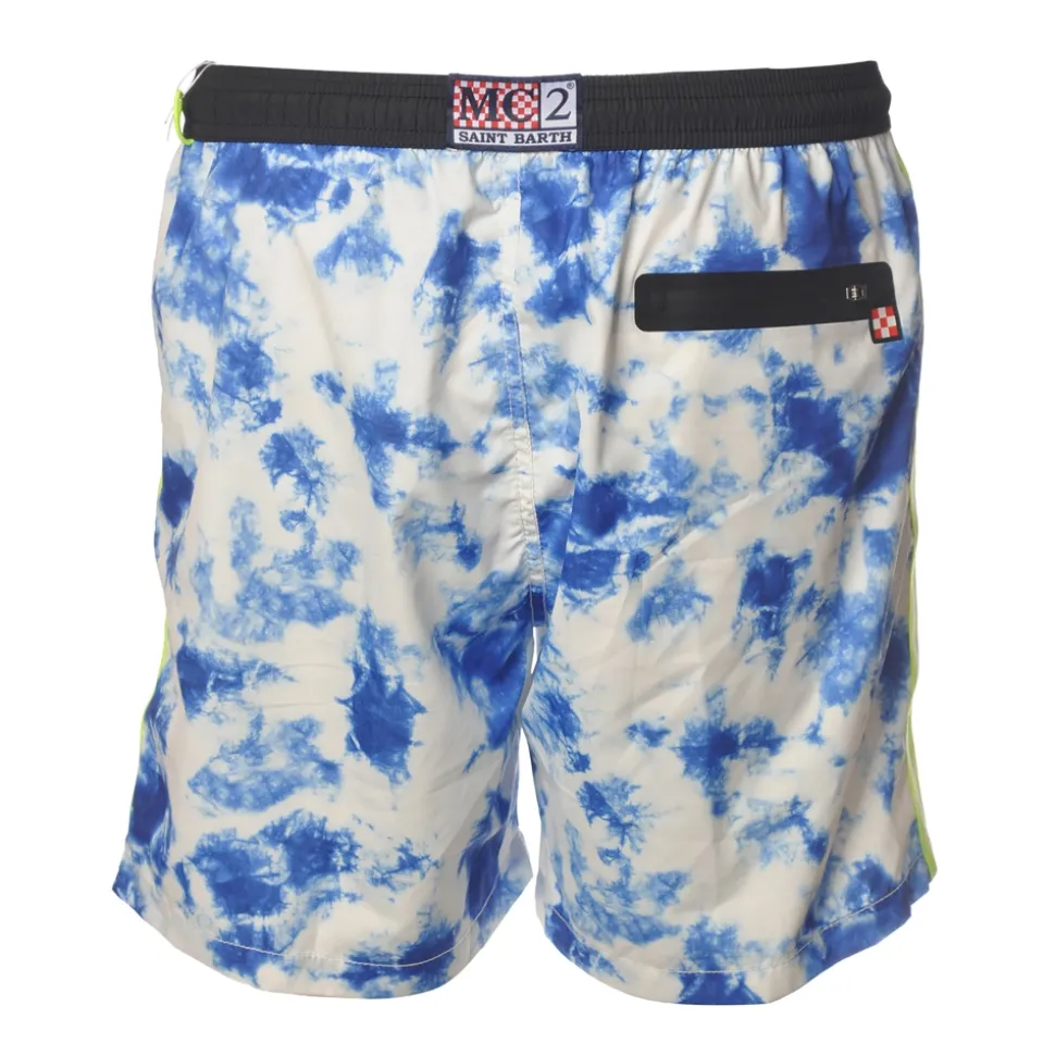 MC2 Saint Barth - Swimsuit Lighting Submarinet Tie Dye 0117 - White/Light Blue - Luxury Exclusive Collection - Avvenice