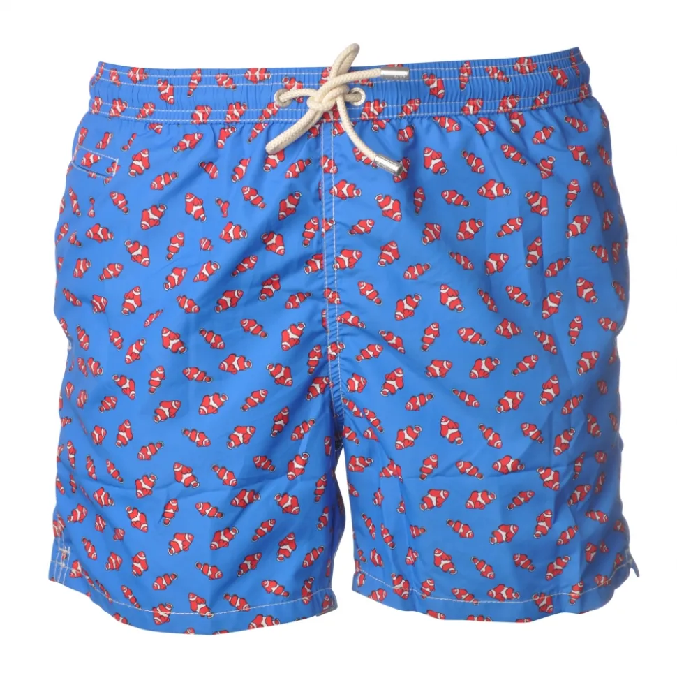 MC2 Saint Barth - Swimsuit Lighting Microfantasy Red Fishes - Blue Pattern - Luxury Exclusive Collection - Avvenice