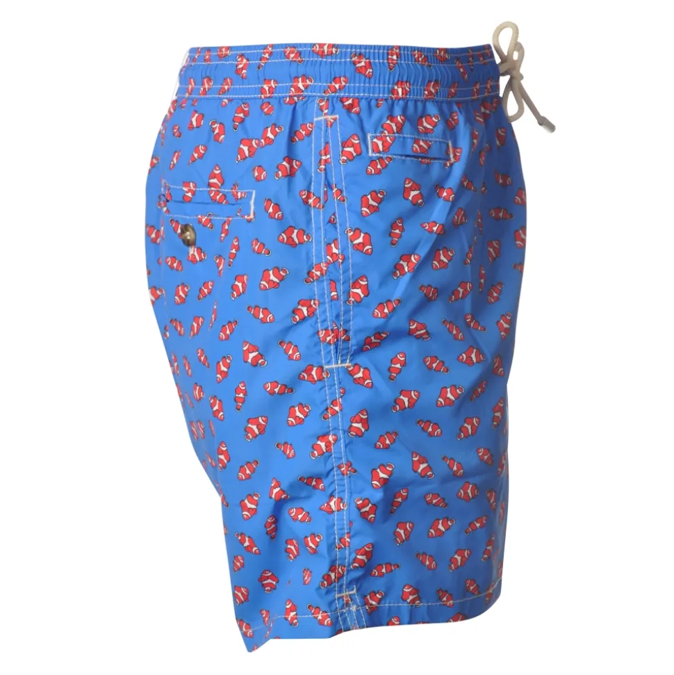 MC2 Saint Barth - Swimsuit Lighting Microfantasy Red Fishes - Blue Pattern - Luxury Exclusive Collection - Avvenice