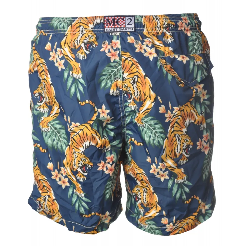 MC2 Saint Barth - Swimsuit Lighting Microfantasy Tigers - Blue Pattern - Luxury Exclusive Collection - Avvenice