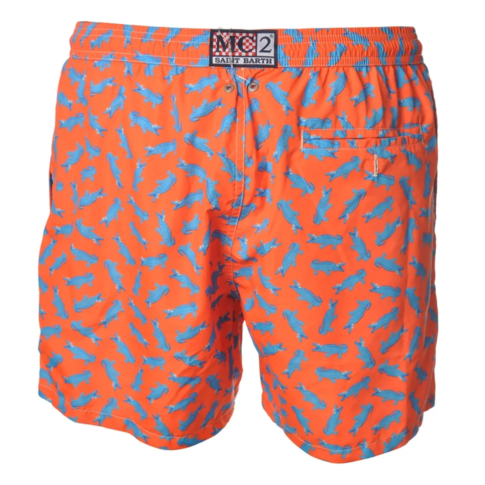 MC2 Saint Barth - Swimsuit Lighting Microfantasy Crocodile - Orange Pattern - Luxury Exclusive Collection - Avvenice