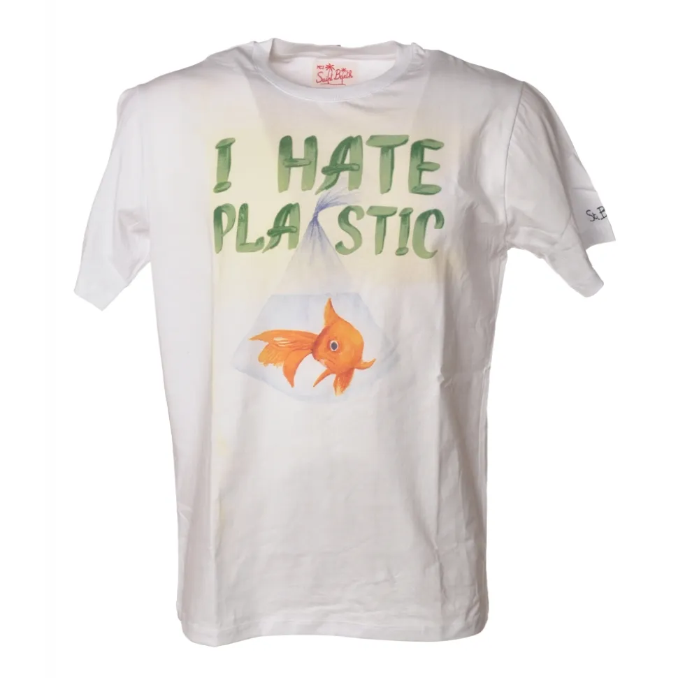 MC2 Saint Barth - T-Shirt Man Plastic Fish 01N - White - Luxury Exclusive Collection - Avvenice