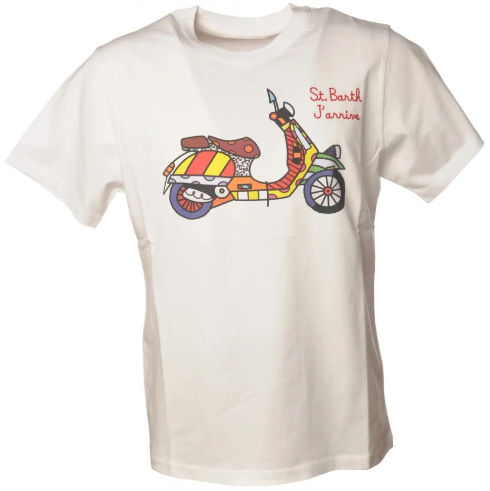 MC2 Saint Barth - T-Shirt Vespa St. Barth J'Arrive - White - Luxury Exclusive Collection - Avvenice