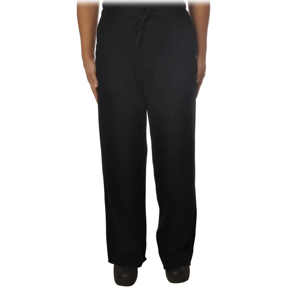 MC2 Saint Barth - Wide Leg Trouser in Knitted Yarn - Black - Luxury Exclusive Collection - Avvenice