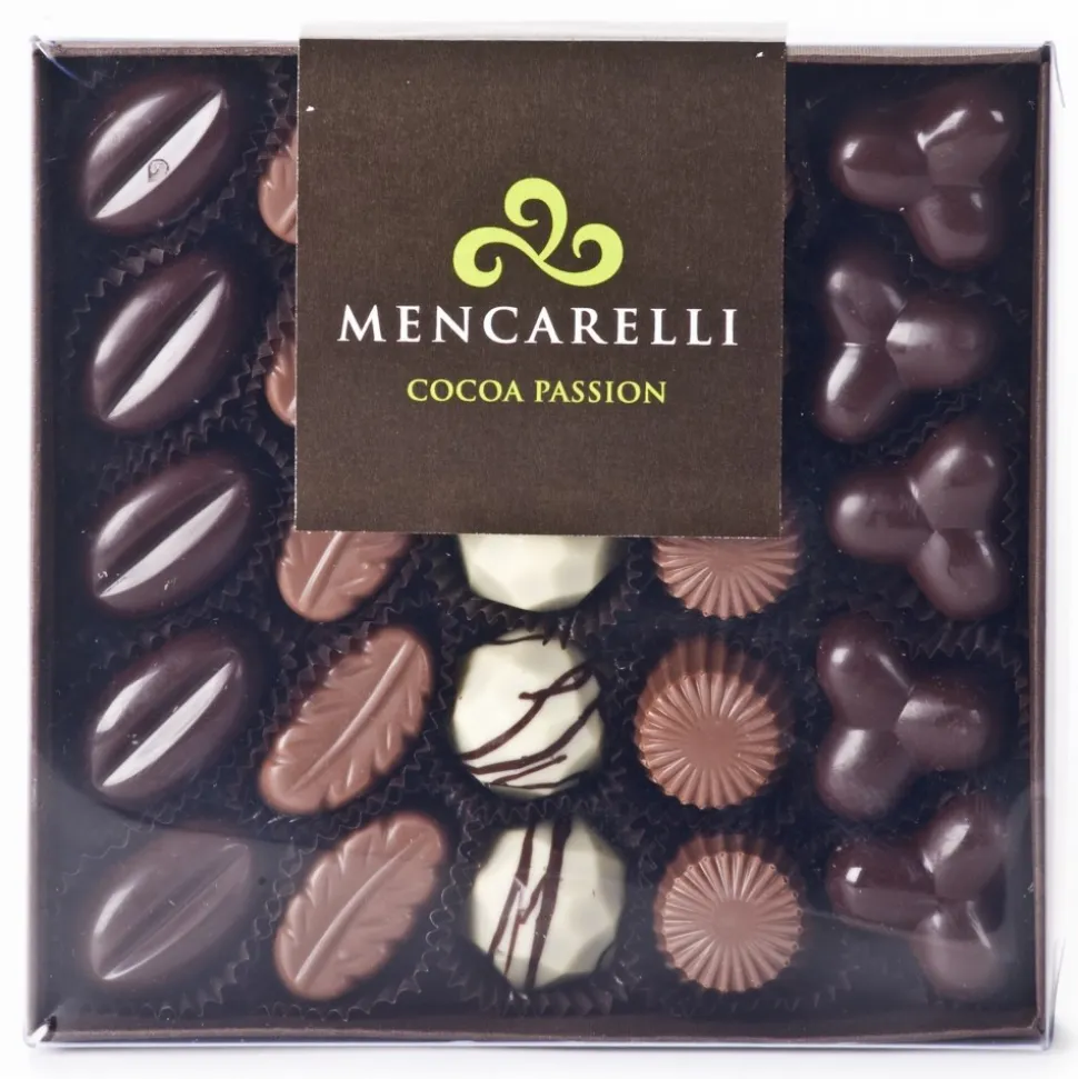Mencarelli Cocoa Passion - Transparent Box 25 Pralines Assorted - Artisan Chocolates 250 g - Avvenice