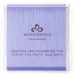 Mencarelli Cocoa Passion - Dark Chocolate Bar 75 % Sugar Free - Chocolate Bar 50 g - Avvenice