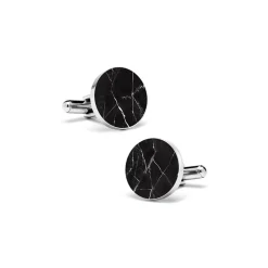 Mikol Marmi - Black Marquina Round Marble Cuff Links - Real Marble - Mikol Marmi Collection - Avvenice