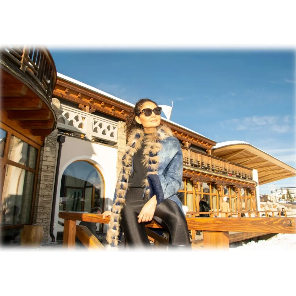 Miriam Tirinzoni - Aged Calfskin Jacket with Lapin Fur Interior - Blue Hazelnut - Jacket - Luxury Exclusive Collection - Avvenice