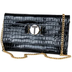 Miriam Tirinzoni - Black Calf Leather Bag with Crocodile Print - Bags - Luxury Exclusive Collection - Avvenice