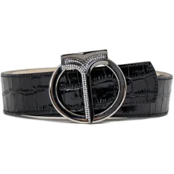 Miriam Tirinzoni - Black Calf Leather Belt with Crocodile Print - Belt - Luxury Exclusive Collection - Avvenice