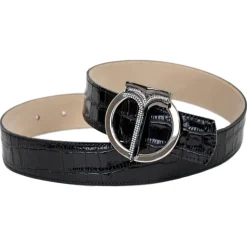 Miriam Tirinzoni - Black Calf Leather Belt with Crocodile Print - Belt - Luxury Exclusive Collection - Avvenice