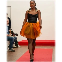 Miriam Tirinzoni - Black Dress with Orange Organza Skirt - Dresses - Luxury Exclusive Collection - Avvenice