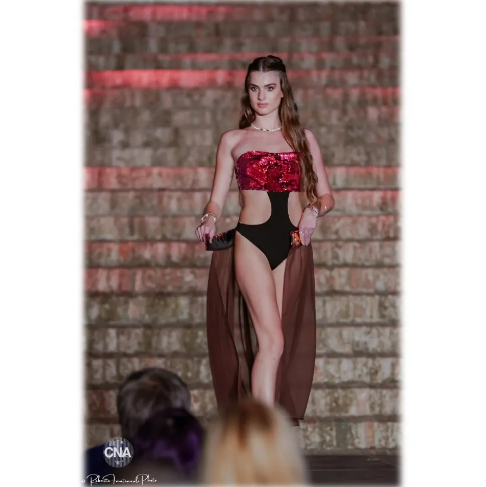 Miriam Tirinzoni - Black Swimsuit with Details in Multicolor Sequins - Swimsuit - Luxury Exclusive Collection - Avvenice