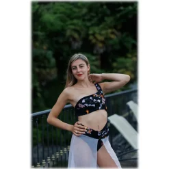 Miriam Tirinzoni - Black Swimsuit with a Lilac Skirt - Swimwear - Luxury Exclusive Collection - Avvenice