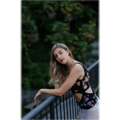 Miriam Tirinzoni - Black Swimsuit with a Lilac Skirt - Swimwear - Luxury Exclusive Collection - Avvenice