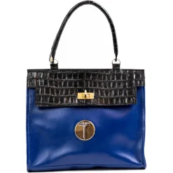 Miriam Tirinzoni - Blue and Black Calf Leather Bag with Crocodile Print - Bags - Luxury Exclusive Collection - Avvenice