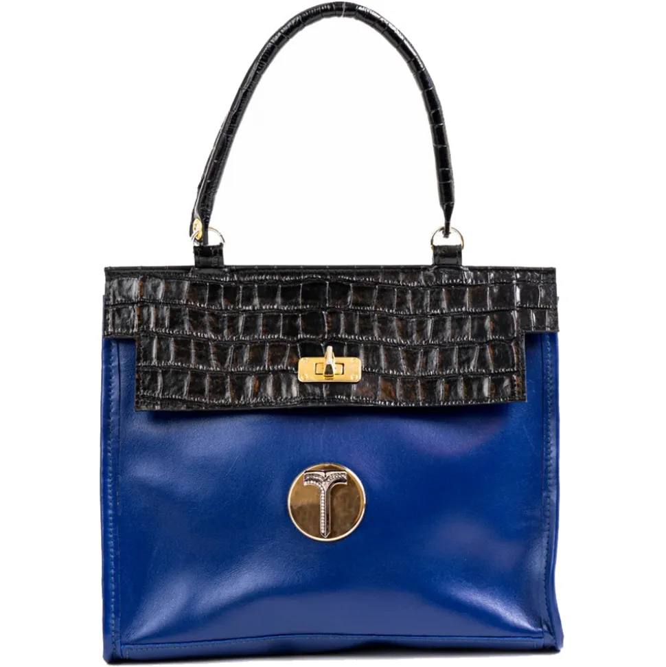 Miriam Tirinzoni - Blue and Black Calf Leather Bag with Crocodile Print - Bags - Luxury Exclusive Collection - Avvenice