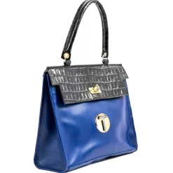 Miriam Tirinzoni - Blue and Black Calf Leather Bag with Crocodile Print - Bags - Luxury Exclusive Collection - Avvenice