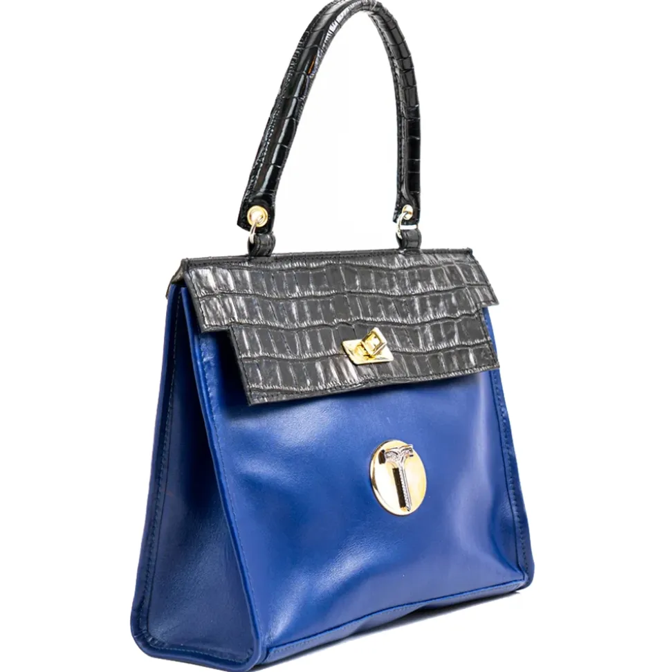Miriam Tirinzoni - Blue and Black Calf Leather Bag with Crocodile Print - Bags - Luxury Exclusive Collection - Avvenice