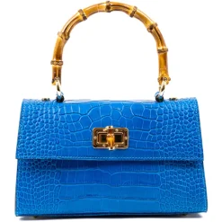 Miriam Tirinzoni - Blue Calf Leather Bag with Crocodile Print - Bags - Luxury Exclusive Collection - Avvenice