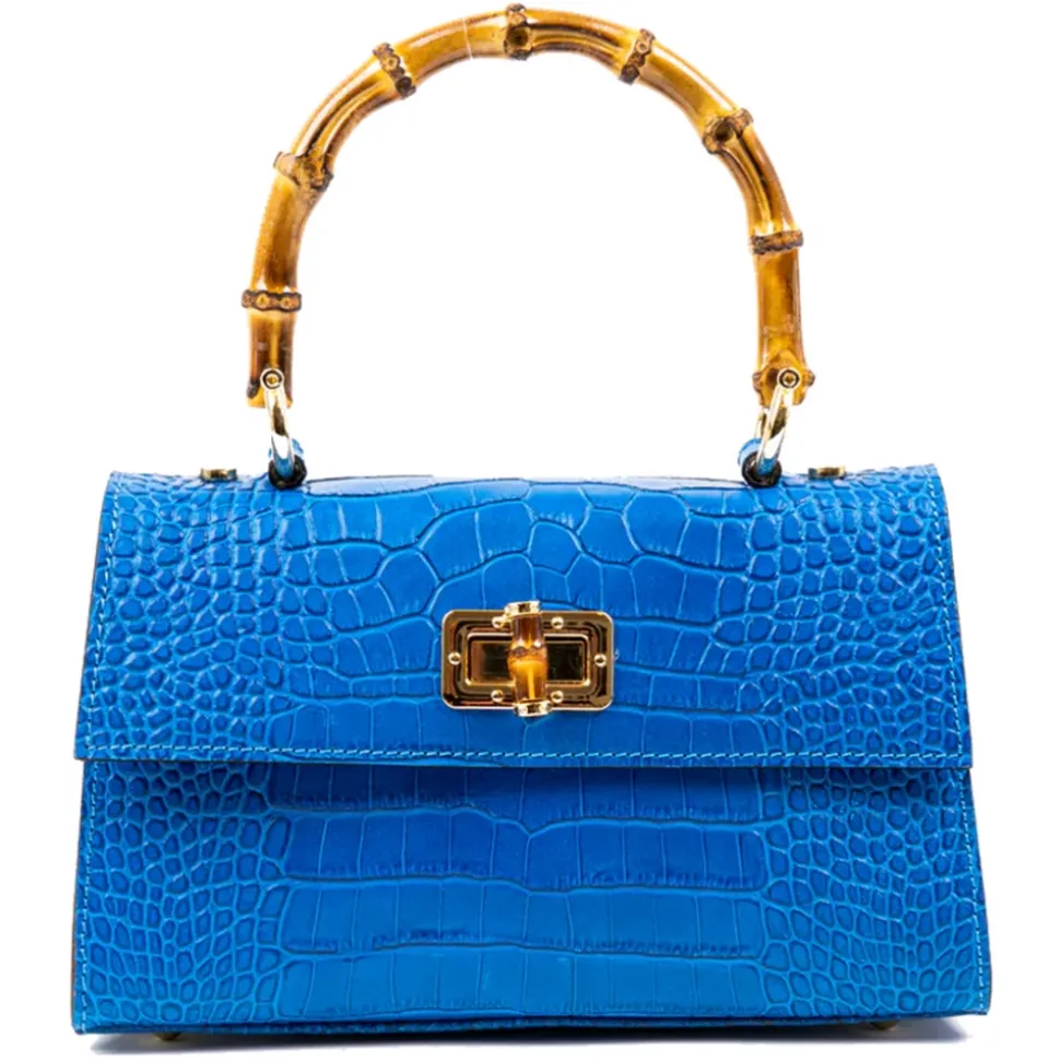 Miriam Tirinzoni - Blue Calf Leather Bag with Crocodile Print - Bags - Luxury Exclusive Collection - Avvenice