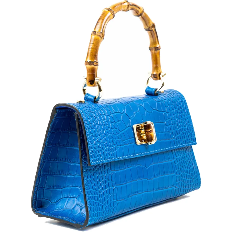 Miriam Tirinzoni - Blue Calf Leather Bag with Crocodile Print - Bags - Luxury Exclusive Collection - Avvenice