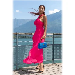 Miriam Tirinzoni - Blue Calf Leather Bag with Crocodile Print - Bags - Luxury Exclusive Collection - Avvenice