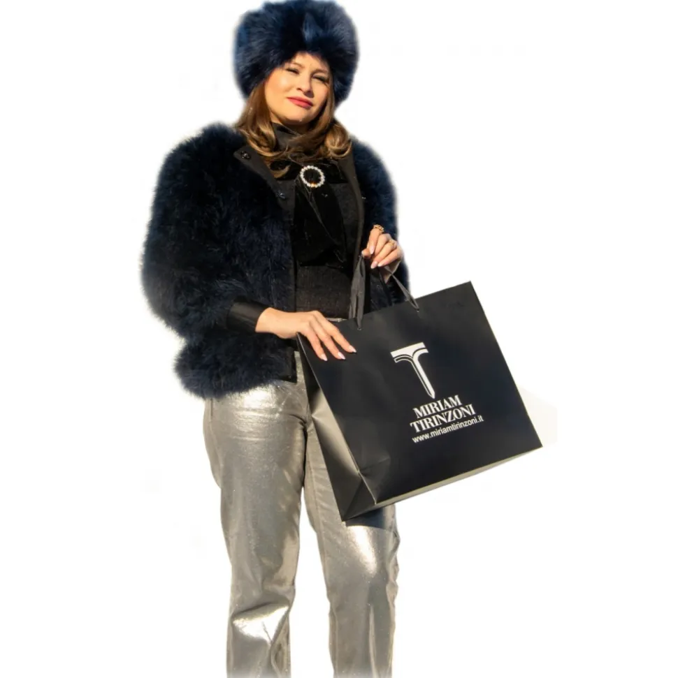 Miriam Tirinzoni - Blue Feather Fur - Midnight - Jacket - Luxury Exclusive Collection - Avvenice