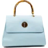 Miriam Tirinzoni - Calf Leather Bag with Bamboo Handle - Light Blue - Bags - Luxury Exclusive Collection - Avvenice