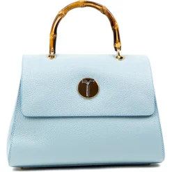 Miriam Tirinzoni - Calf Leather Bag with Bamboo Handle - Light Blue - Bags - Luxury Exclusive Collection - Avvenice