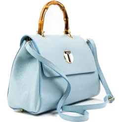 Miriam Tirinzoni - Calf Leather Bag with Bamboo Handle - Light Blue - Bags - Luxury Exclusive Collection - Avvenice
