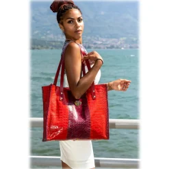 Miriam Tirinzoni - Calfskin Bag with Red Python Print - Bags - Luxury Exclusive Collection - Avvenice