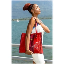 Miriam Tirinzoni - Calfskin Bag with Red Python Print - Bags - Luxury Exclusive Collection - Avvenice