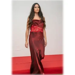 Miriam Tirinzoni - Elegant Red Silk Dress with Lace Details - Dresses - Luxury Exclusive Collection - Avvenice