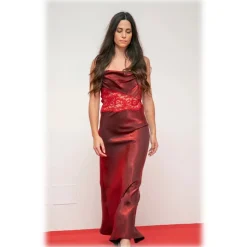 Miriam Tirinzoni - Elegant Red Silk Dress with Lace Details - Dresses - Luxury Exclusive Collection - Avvenice