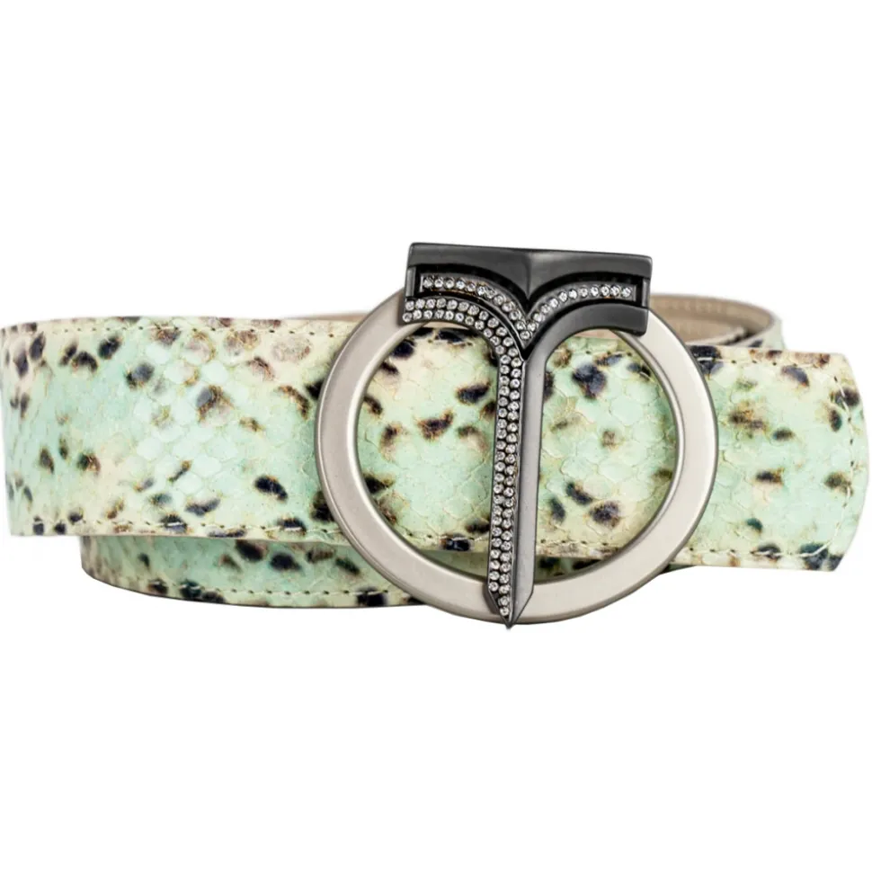 Miriam Tirinzoni - Green Calf Leather Belt with Python Print - Belt - Luxury Exclusive Collection - Avvenice