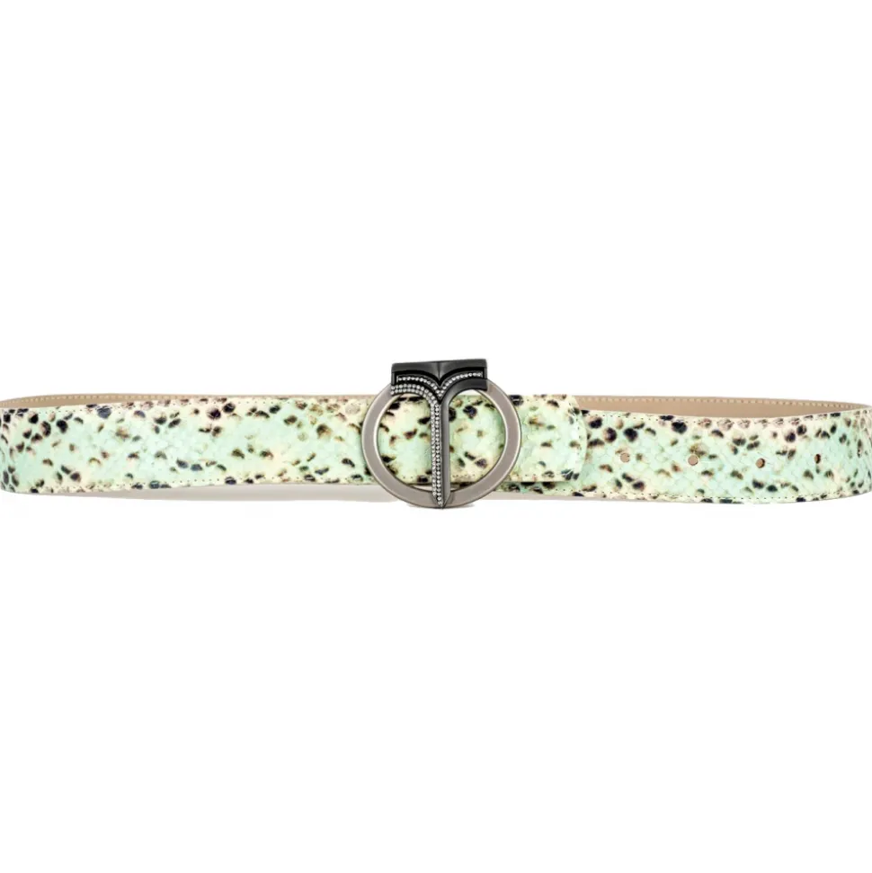 Miriam Tirinzoni - Green Calf Leather Belt with Python Print - Belt - Luxury Exclusive Collection - Avvenice