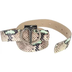 Miriam Tirinzoni - Grey and Green Calf Leather Belt with Python Print - Belt - Luxury Exclusive Collection - Avvenice