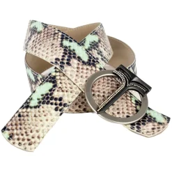 Miriam Tirinzoni - Grey and Green Calf Leather Belt with Python Print - Belt - Luxury Exclusive Collection - Avvenice