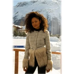 Miriam Tirinzoni - Jacket with Matching Faux Fur Details - Cream - Jacket - Luxury Exclusive Collection - Avvenice