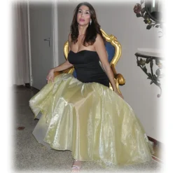 Miriam Tirinzoni - Long Black Dress with Yellow Tulle on The Bottom - Dresses - Luxury Exclusive Collection - Avvenice