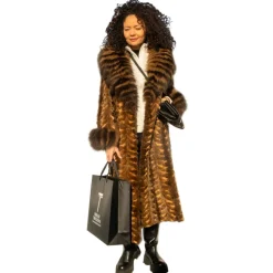 Miriam Tirinzoni - Long Shaved Fabric Fur with Fox Collar - Brown - Jacket - Luxury Exclusive Collection - Avvenice