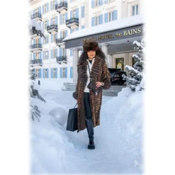 Miriam Tirinzoni - Long Shaved Fabric Fur with Fox Collar - Brown - Jacket - Luxury Exclusive Collection - Avvenice