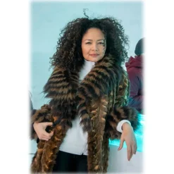 Miriam Tirinzoni - Long Shaved Fabric Fur with Fox Collar - Brown - Jacket - Luxury Exclusive Collection - Avvenice