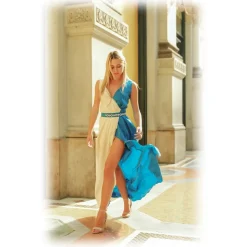 Miriam Tirinzoni - Long Tailored Dress - Blue and Creamy White - Dresses - Luxury Exclusive Collection - Avvenice
