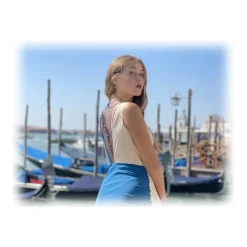 Miriam Tirinzoni - Long Tailored Dress - Blue and Creamy White - Dresses - Luxury Exclusive Collection - Avvenice