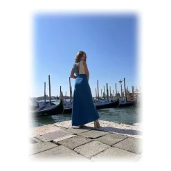 Miriam Tirinzoni - Long Tailored Dress - Blue and Creamy White - Dresses - Luxury Exclusive Collection - Avvenice