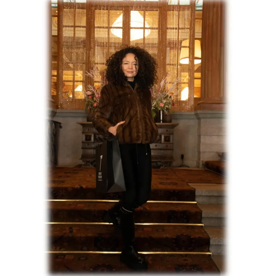 Miriam Tirinzoni - Mink Bomber Jacket - Brown - Jacket - Luxury Exclusive Collection - Avvenice
