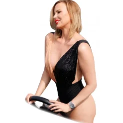 Miriam Tirinzoni - Tailored Black Swimsuit with Sequins and Orange Accents - Swimsuit - Luxury Exclusive Collection - Avvenice